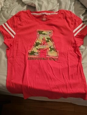 Aeropostale Girls Coral Pink Camo 'A' Logo Tee